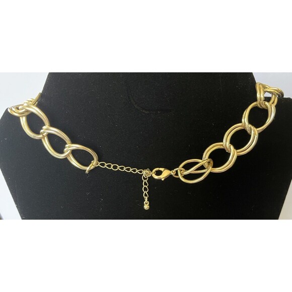 Chunky Gold Tone Open Double Link Necklace 21" Fashion Jewelry - Picture 4 of 5